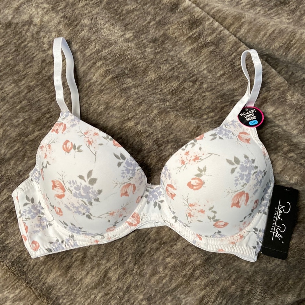 💚2 for $25 HP!❤️ Rene Rofu Bra. Floral print on white. Beautiful! NWT 🌸